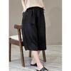 Women's Elastic High Waist Cotton Linen Wide Leg Cropped Pants Summer Straight Leg Casual Capris Trousers
