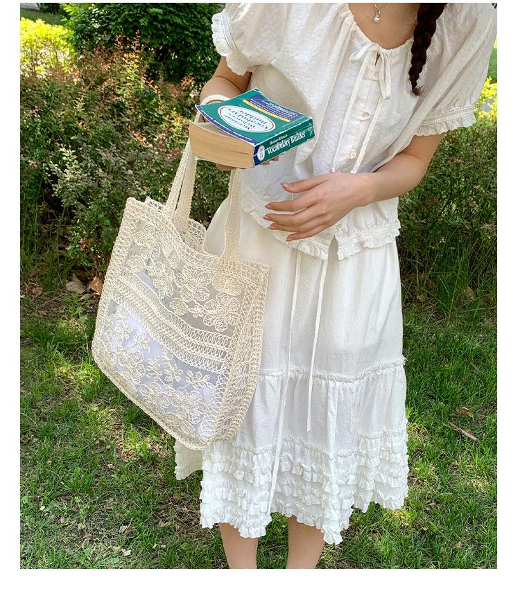 2026 Spring/Summer Lace Flower Mesh Tote: Women's Large-Capacity Artistic Beach Shoulder Bag
