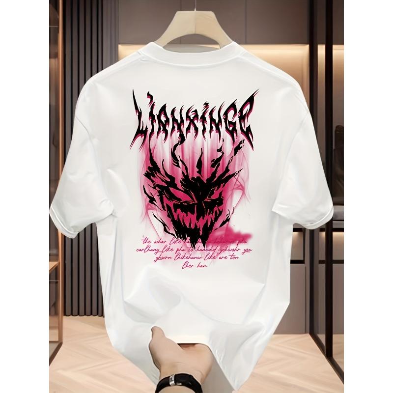 Men S Heavyweight Street Style T-Shirt - Featuring a Devil Graphic Print in Pink S