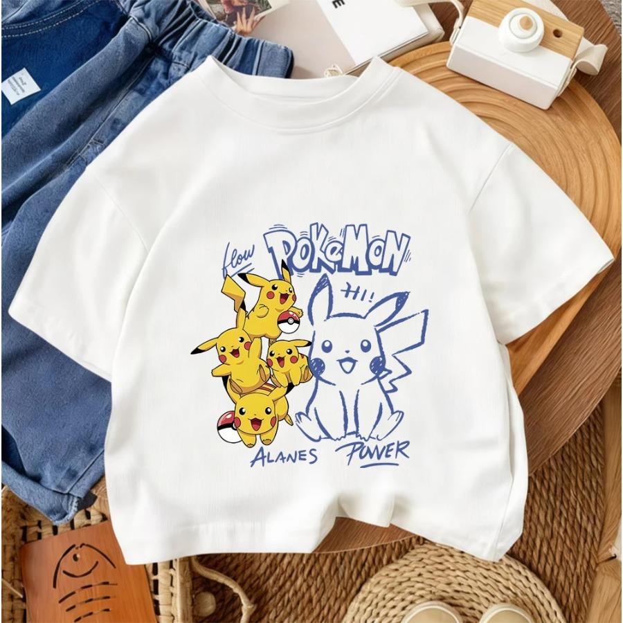 Boys and Girls Summer Street Style Fashion Children's T-shirt Pikachu Cute Kawaii Design