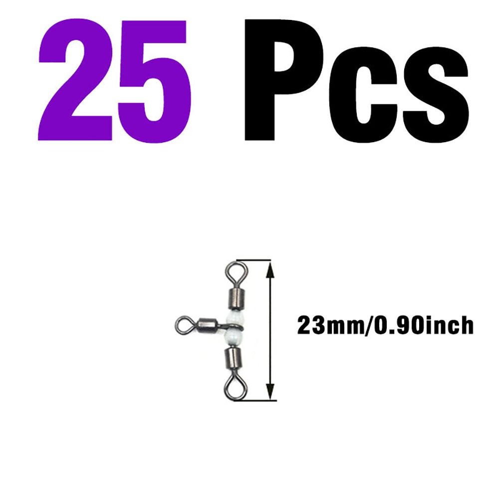 MNFT 25Pcs Stainless Steel T-Turn 3 Way Fishing Connector Rolling Swivel Fishing Tackle Connector Luminous beads attract fish