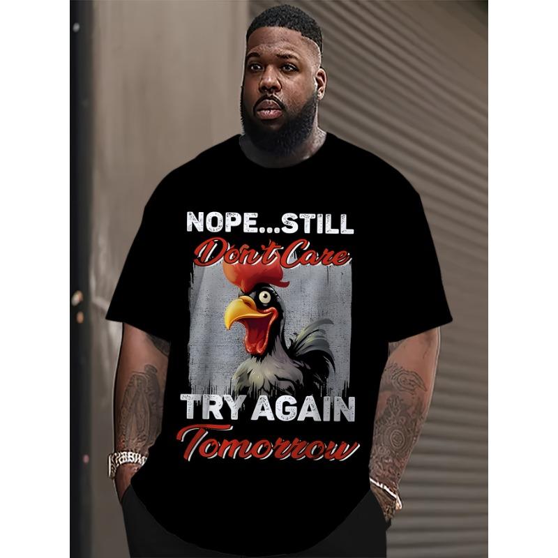 

European Sizes Men S Funny Chicken Pattern T-Shirt _ _Try Again Tomorrow_ Humorous Quote - Black with Red Print - Regular Fit Breathable Top XXXXXL чорний