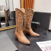Retro Embroidered Thread Western Cowboy Boots Women's Spring and Autumn New Pointed Thick Heel Sleeve Versatile Knight Boots