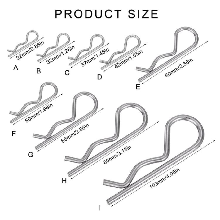 10pcs R Shaped Spring Cotter Pins Assortment Set Steel Hairpin Clips Simple To Use for Versatile Hitch Pin Applications