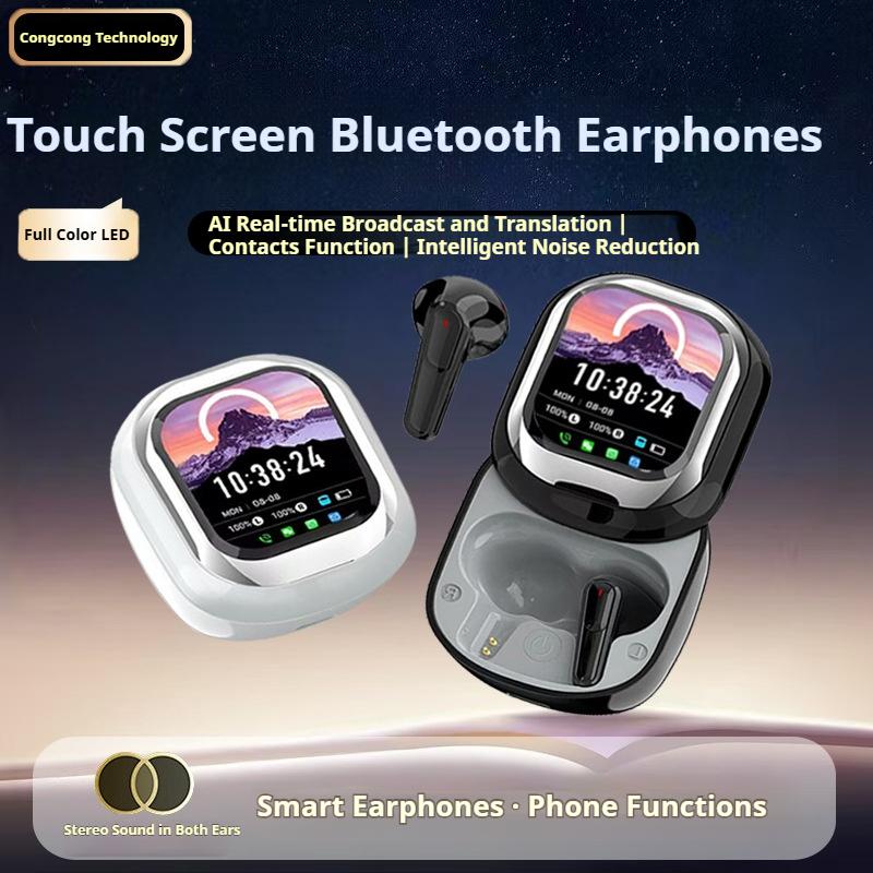 2025 Wireless Bluetooth 5.4 Ai Translation Earphones Smart Touch Screen Noise Cancellation Headphones Customized Long Standby Earbuds for Android iOS 