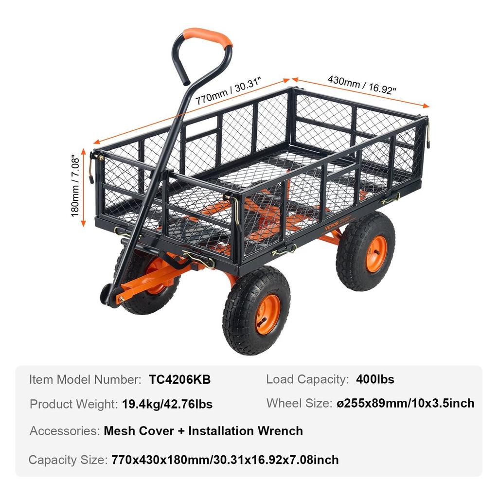 Garden Dump Cart Heavy-duty Metal Yard Carts and Wagons 400 lbs Loading