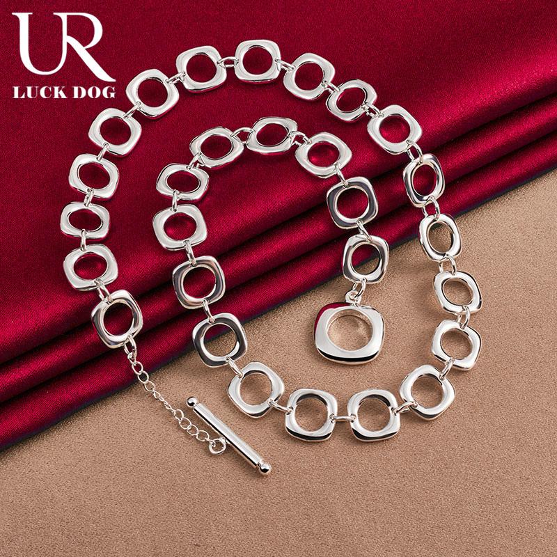 Corrente quadrada de prata esterlina 925 20 polegadas colar feminino joias de casamento da moda