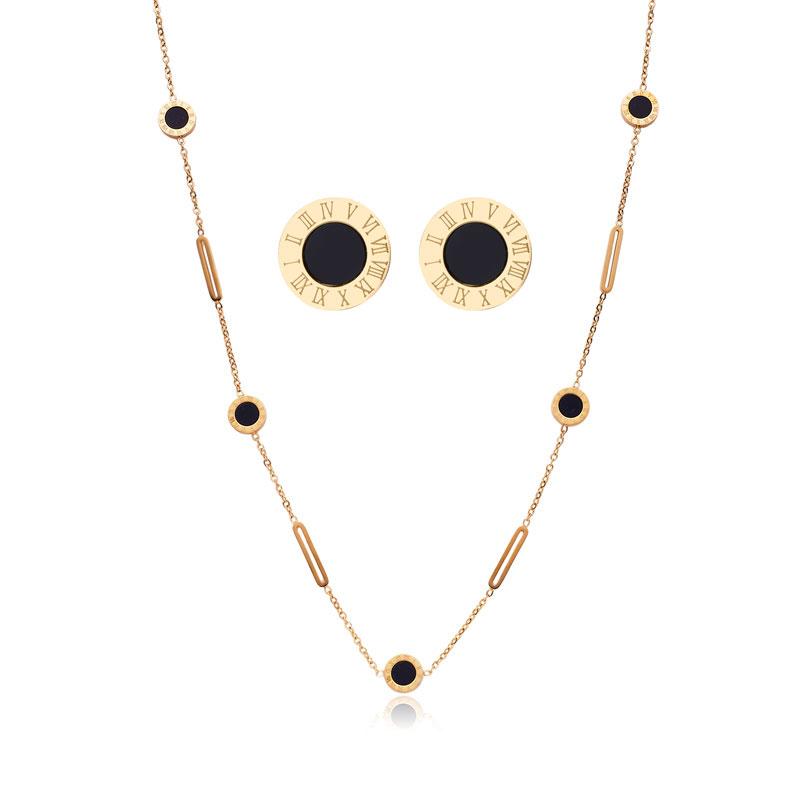 

Специальный дизайн римские цифры серебряный цвет полые ожерелья цепи модные черные ракушки серьги ювелирные наборы для женщин 45cm