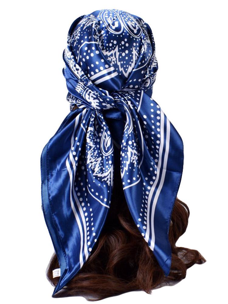

Luxury Fashion Print Silk Square Scarf Women Soft Satin Hairband Neckerchief Tie Female Headband Foulard Bag Ribbon 90*90cm 90X90cm темно-синий