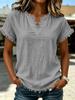 Womens Retro Casual V Neck Fringe Short Sleeve Solid Color Loose T Shirt Top