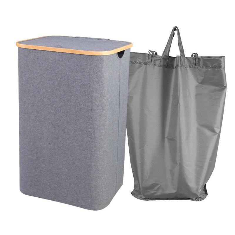 Foldable Bamboo Laundry Basket with Lid and Inner Bag for Bedroom or Bathroom