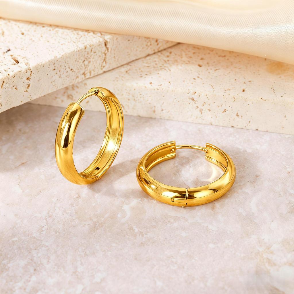 Elegant Titanium Steel Hoop Earrings for Women - Lightweight, Luxurious, Round & Colorfast Accessories