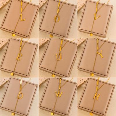 18K Stainless Steel Letter Necklace with Tassel Pendant 