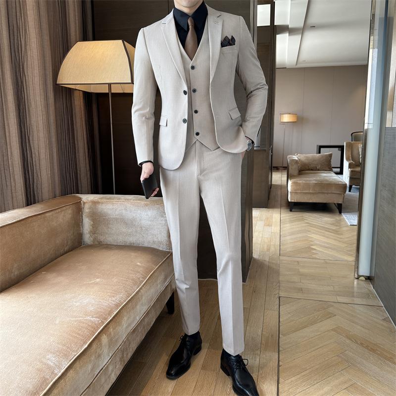 ( Jacket + Vest + Pants ) High-end Brand Boutique Fashion Solid Color Mens Casual Business Suit 3Piece Set Groom Wedding Dress