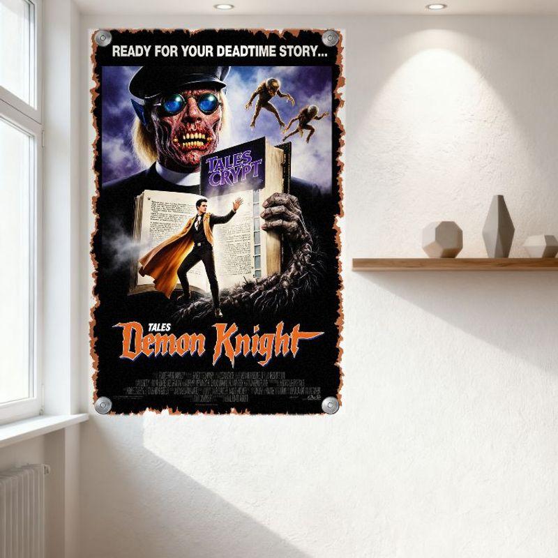 Tales from the Crypt Presenterar: Demonriddare Vintage Metallplåtskylt Skräckfilmsaffisch Sliten Gotisk Väggplakett för Hem Ba