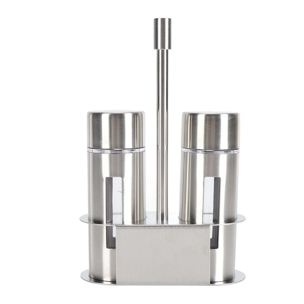 2pcs With Base Stand Salt And Shakers 304 Stainless Steel Spice Dispenser Set  For Kitchen