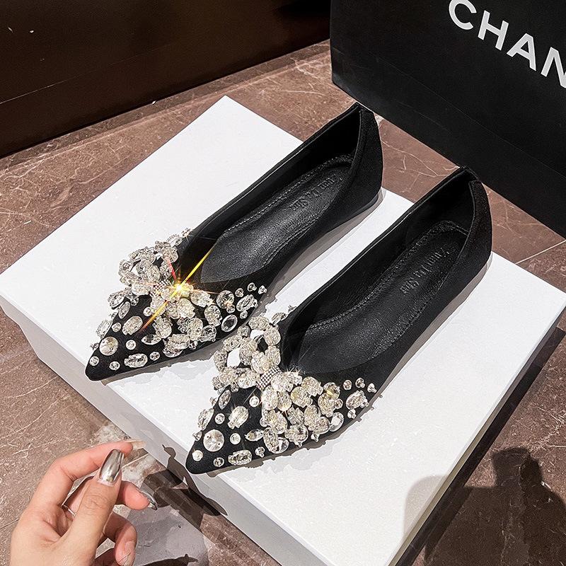 Fashion Flat Shoes for Women 2025 Spring Autumn Sequins Shallow Bling Pointed Toe Bow luxury Large Size Women's Shoes 41 42 43
