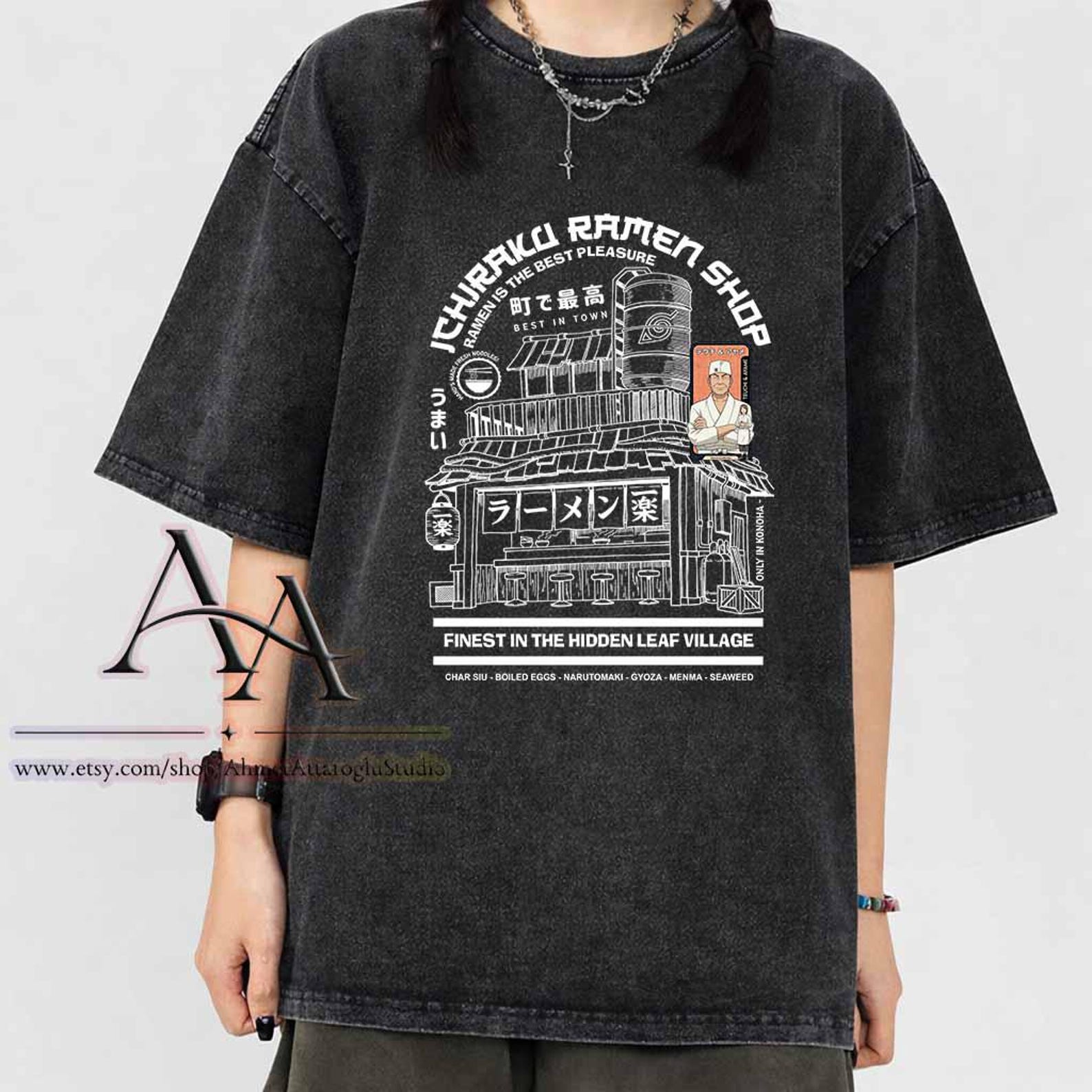 Mineral Wash Tee Ichiraku Ramen Shop Shirt: Comfort Colors Vintage Anime Ninja Unisex Tee L