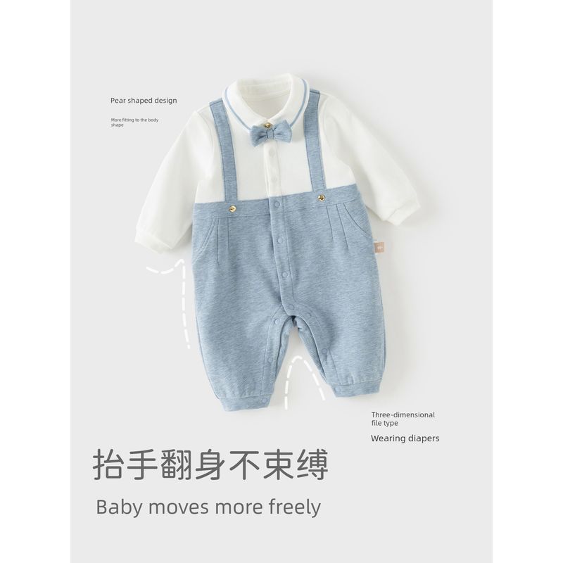 David Bella Newborn Class a Romper for Boys, Faux Two-Piece Jumpsuit, 2026 New Spring Baby Clothing