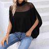 Summer New Fashion Women's Mesh Off-shoulder Bat-sleeve Elegant Half Turtleneck Top