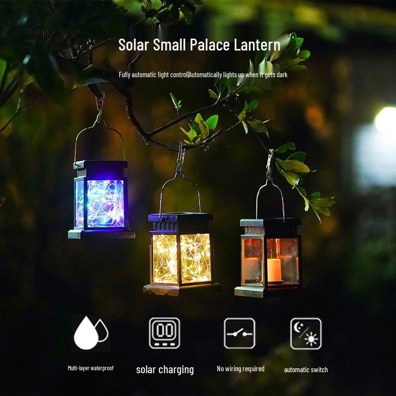 Solar LED Star Hanging Lantern: Copper Wire, Flickering Candle Effect, Waterproof Outdoor Light