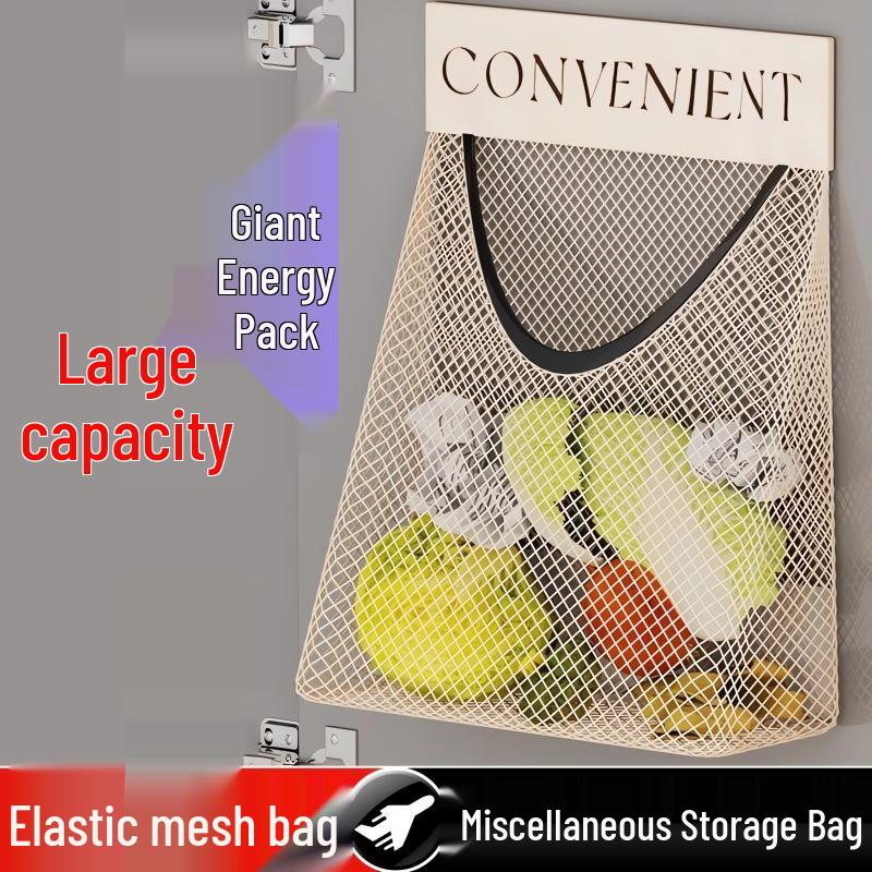 Wall-Mounted Kitchen Storage Organizer with Large Capacity Mesh Pockets