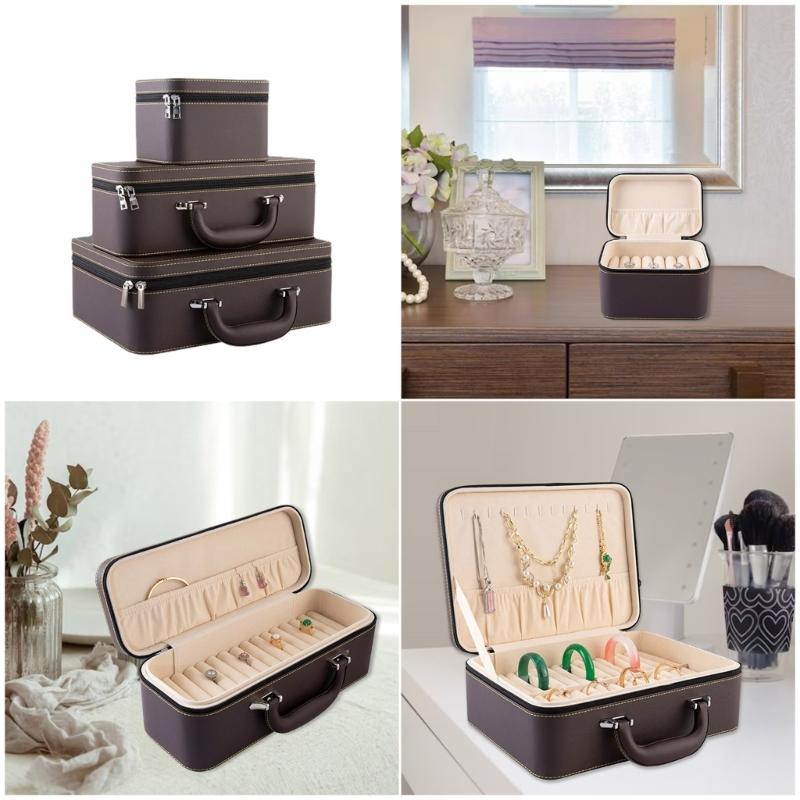 Travel Jewelry Case With Anti Scratch Interior And PU Exterior For Accessories Storage Box For Necklaces Earrings Rings