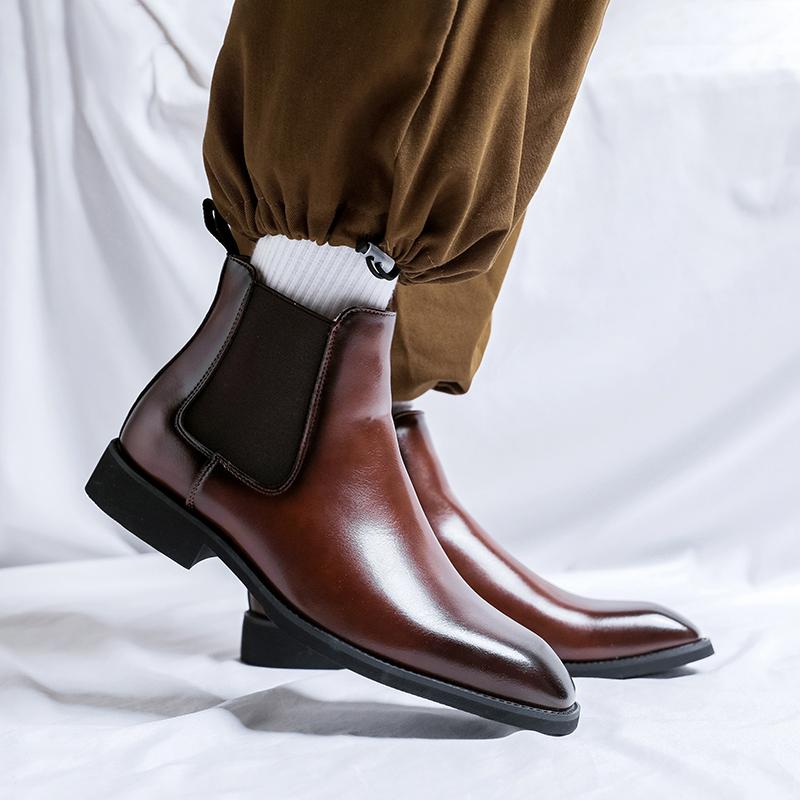 Leather Low Top Shoes Men Luxury Brand Chelsea Male Boots Pointed Toe Men's Business Boots New Arrival Men Casual Shoes