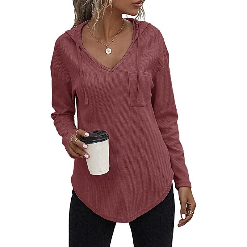 Dámské mikiny s kapucí do V s dlouhým rukávem Pulovr se stahovací šňůrkou Topy s kapsou