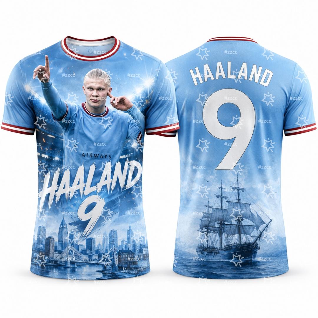 26-27 Das Sky Blues Fan-Trikot Haaland Nr. 9 Fußballtrikot Sommer Sport Schnelltrocknend Kinderkleidung T-Shirt 110 gray