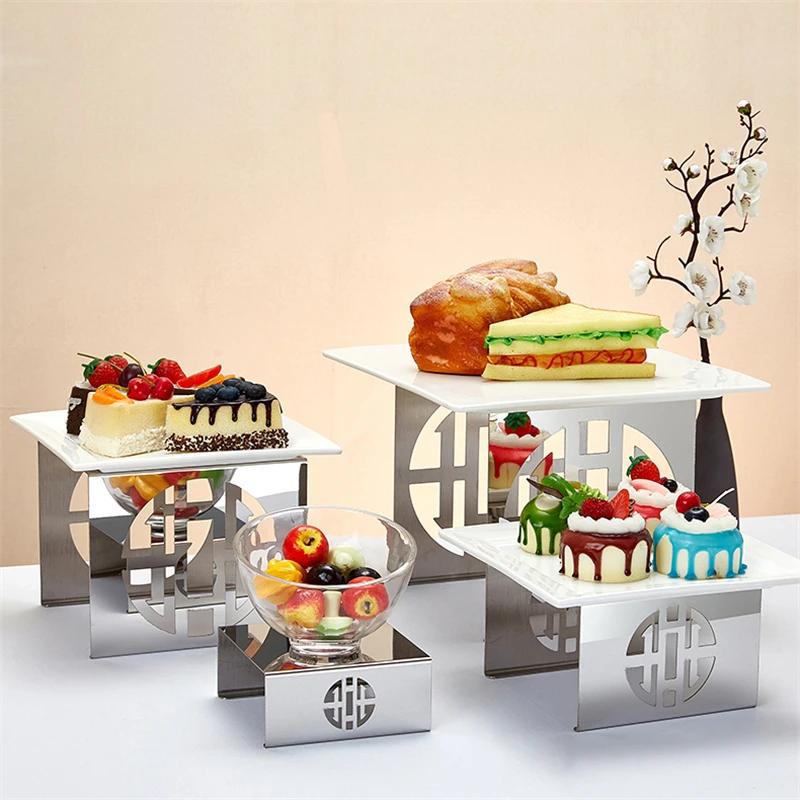 Fruit Plate In Cafeteria Wedding Gift Snack Rack Hotel Cake Rack Tea Break Buffet Rack Stainless Steel 4-6 Pcs Set Dessert Stand