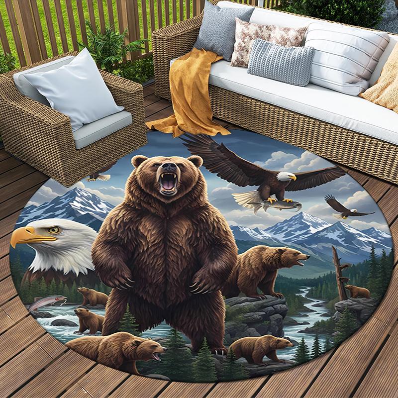Eagle Bear Round Area Rug,Carpet Rug for Living Room Bedroom Sofa Playroom Decor,Non-slip Floor Mat