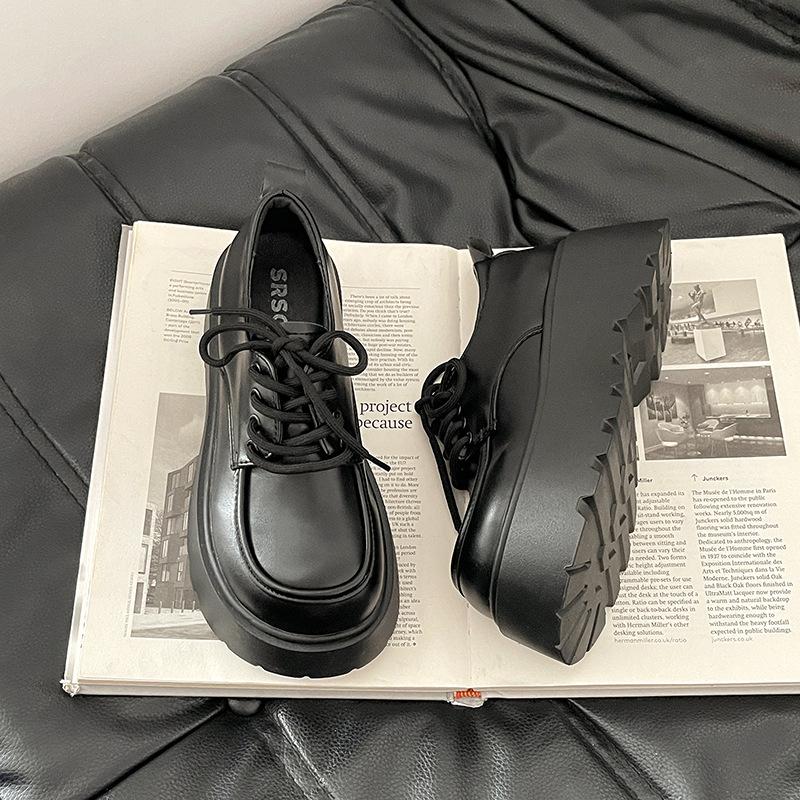 

British style loafers platform small leather shoes women s 2025 new spring and autumn versatile skirt fairy style black single shoes tide 40 матовий чорний колір