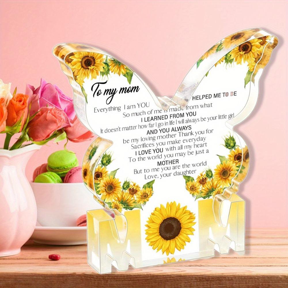 Mother's Day Butterfly-Shaped Acrylic Plaque with Floral Design & Heartfelt Message, Sentimental Gift for Mom, Mothers Day Decorations, Butterfly Mo