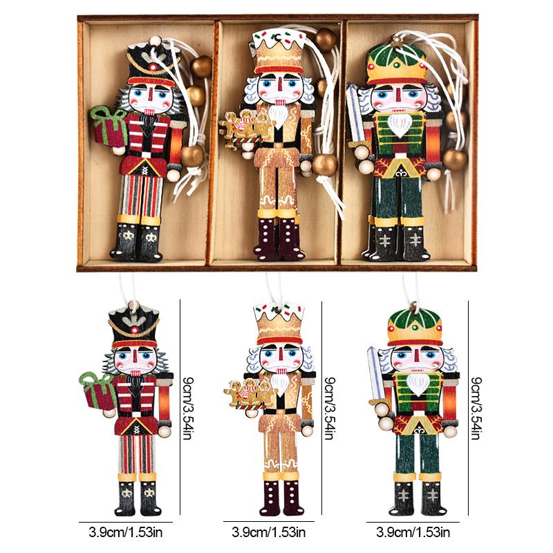9Pcs Christmas Wooden Ornaments Nutcracker Soldier Xmas Tree Hanging Pendant Christmas Home Decorations New Year Gift