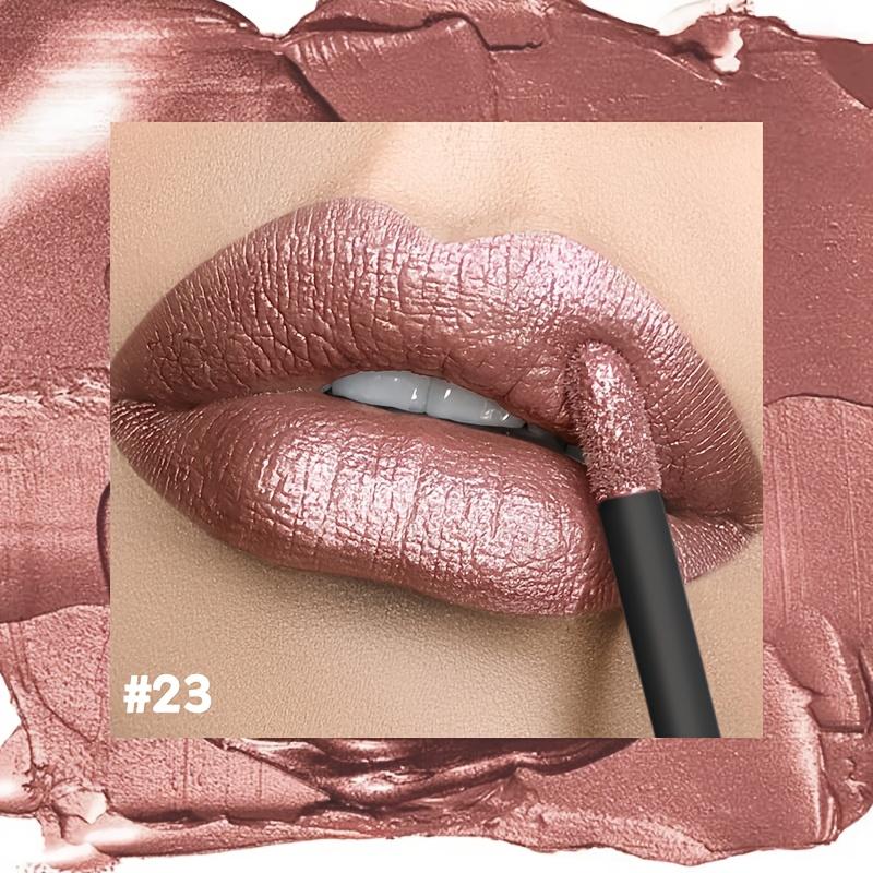 Gloss Labial Metálico Alto Brilho, Longa Duração, Fórmula Não Pegajosa, Batom Hidratante Brilho Labial Ideal para Festas, Encontros e Uso Diário