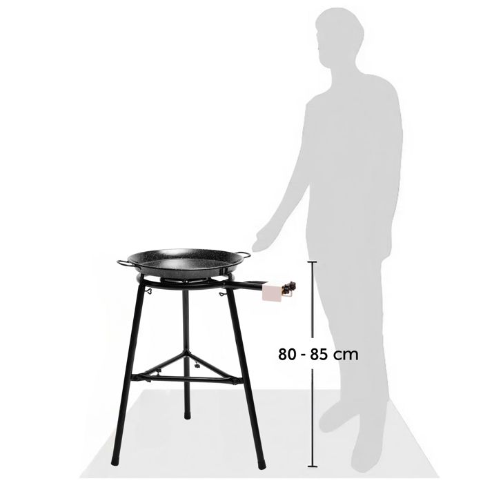 Ensemble Paella - Briebe - Brûleur Gaz 40-20cm - Poêle Émaillée 46cm - Support 3 Pieds Noir