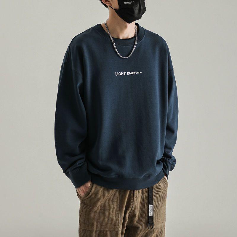 

Men’s Cotton Loose Fit Round Neck Sweatshirt - Trendy Japanese Style Long Sleeve for Spring and Autumn XL