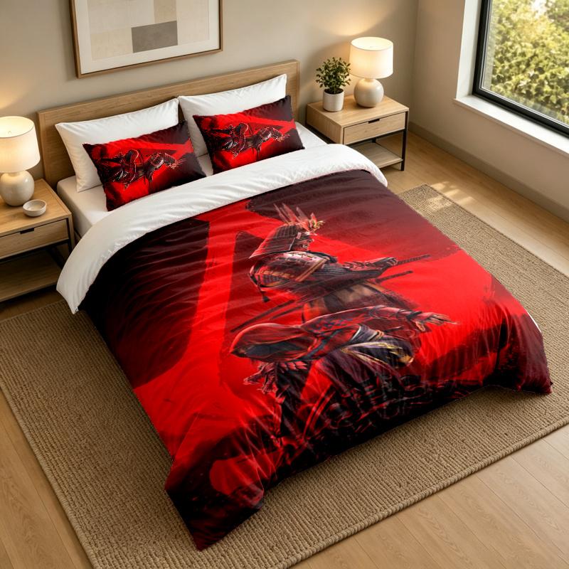 3-Piece Bed Sheet Set with Assassin's Creed Design, 1 Flat Sheet and 2 Pillowcases for Bedroom