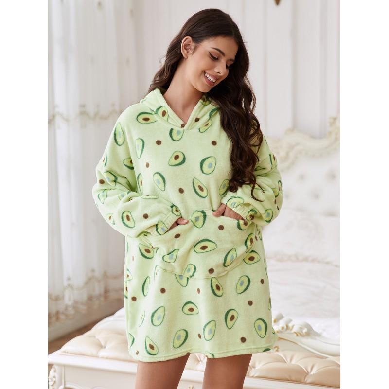Zimní Oversized Barevný Hoody Nositelnádeka Dlouhý Rukáv Domácí Oblečení Mladé Ženy