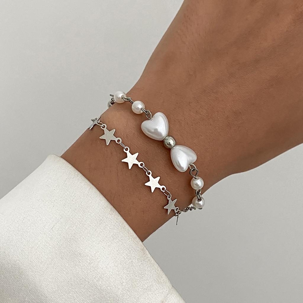 PuRui Fashion 4 Styles copper Color Double Layer Adjustable Bracelet for Women Hollow Out Bowknot Heart Star Pendant Zircon