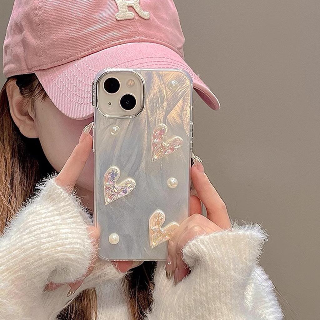 Capa Laço de Pérolas para Menina Para iPhone 11 12 13 14 15Pro ProMax Capa Proteção Contra Quedas
