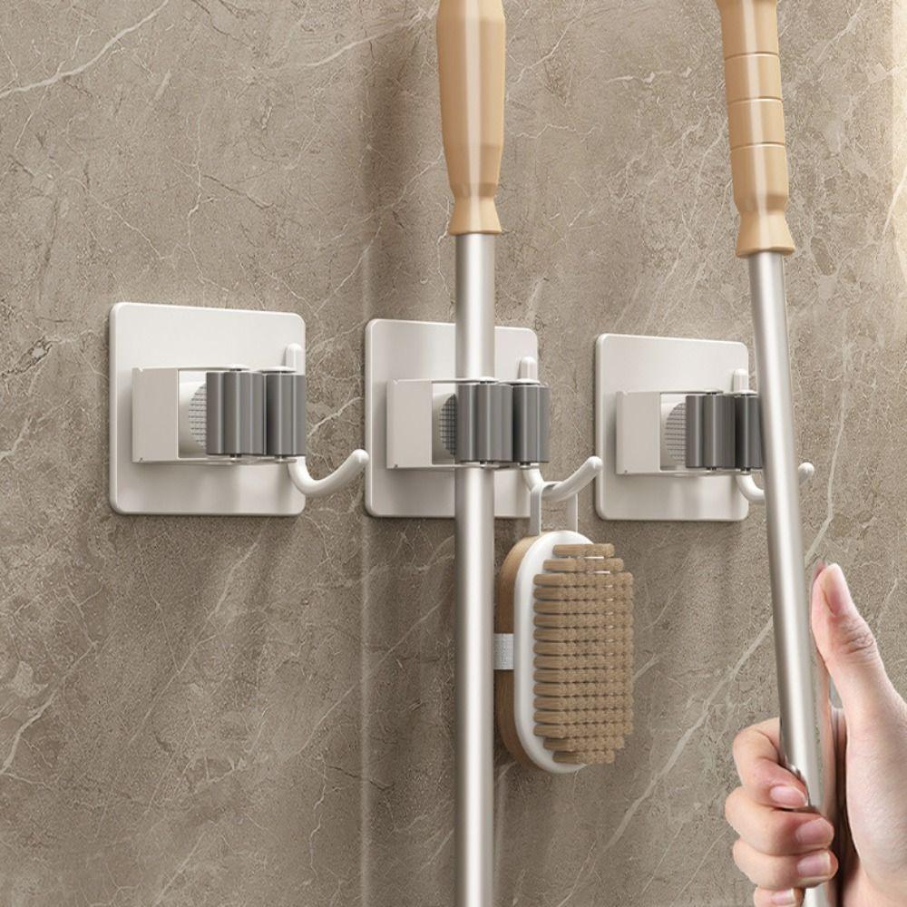 2Pcs Rust-Proof Wall Mounted Broom Stand Space Saving Mop Storage Clamp Mop Clip Rack  Household