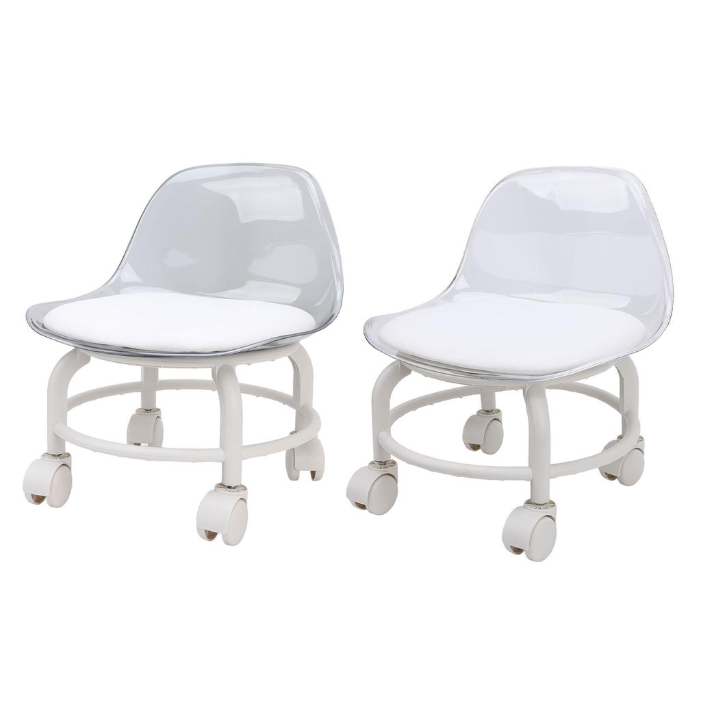 Low Rolling Stool with Wheels Back Support Small Acrylic Short Silent Mini Roller Seat