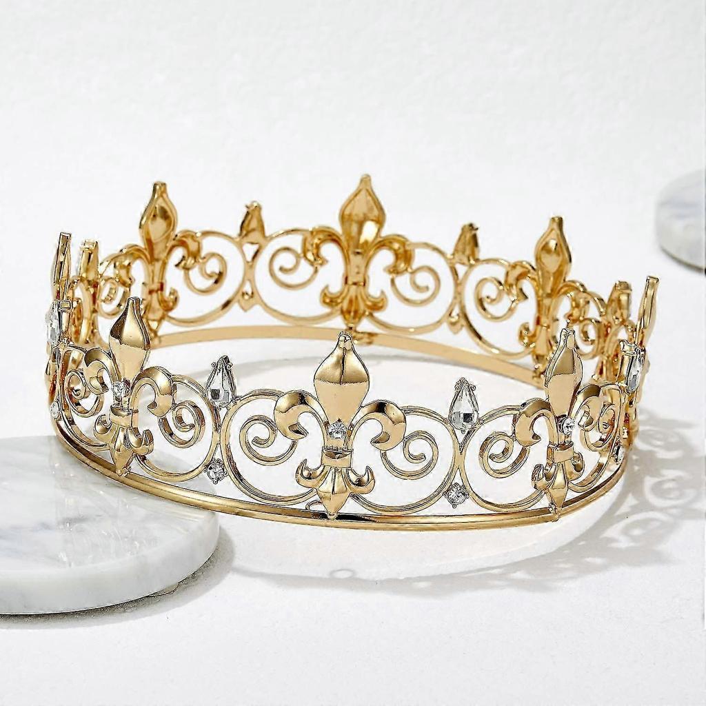 2024 Royal King Crown for Men - Metal Prince Crowns and Tiaras, Full Round Birthday Party Hats