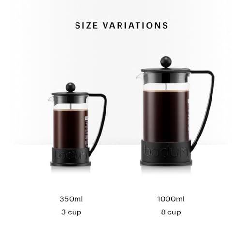BODUM BRAZIL French Press Coffee Maker, 1000ml, Black, with Stainless Steel Filter and Glass Beaker, for Immersion Coffee. Authentic Product, Model 10