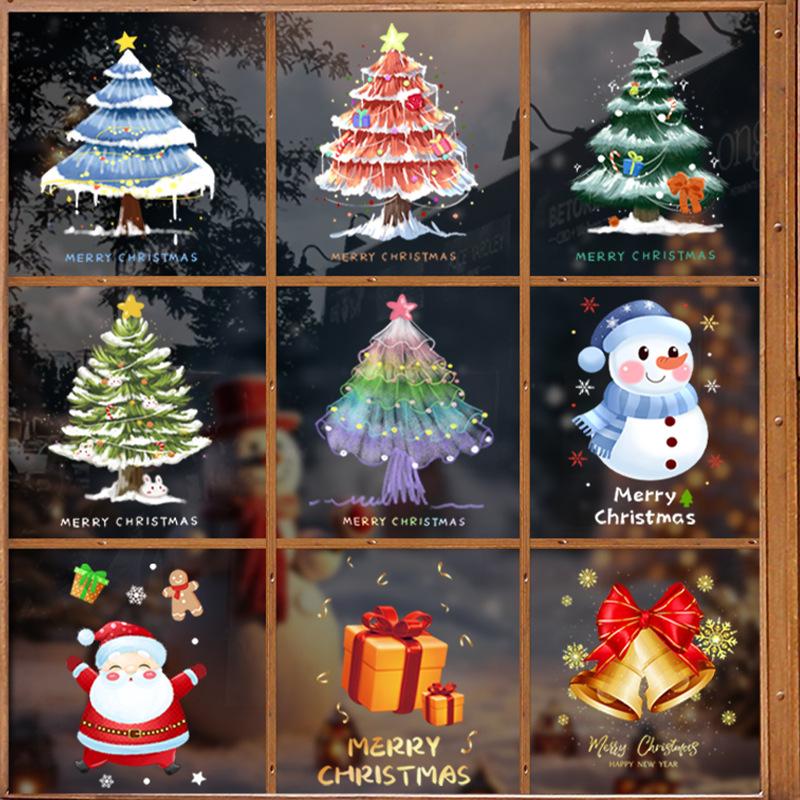 Christmas Tree, Elderly Atmosphere Decorations, Electrostatic Window Decorations, Snowman, Glass Door and Window Stickers
