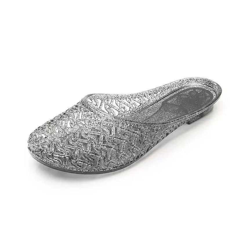 Sommer Kristall Hausschuhe: Modische transparente flache rutschfeste Prinzessinenschuhe für zu Hause und draußen