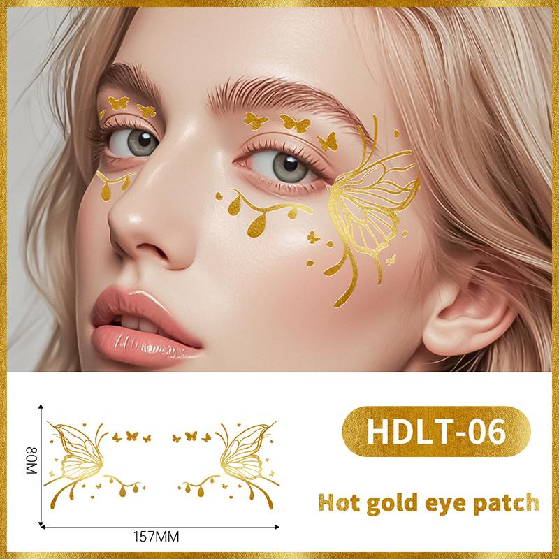 Face Tattoo Flash Gold Temporary Metalic Tattoos Waterproof Makeup Decals For Girls Party Festival Butterfly Glitter Stickers