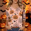 Women's Casual Halloween Print V Neck Three Quarter Sleeve Top Lightweight Comfortable Fit Seasonal Shirt for Everyday Wear